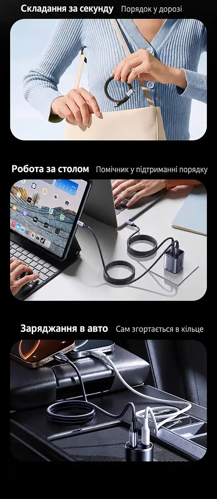 Кабель UGREEN L520 магнітний USB-C - USB-C PD 100 Вт 1 м темно-сірий (55517) - фото 9