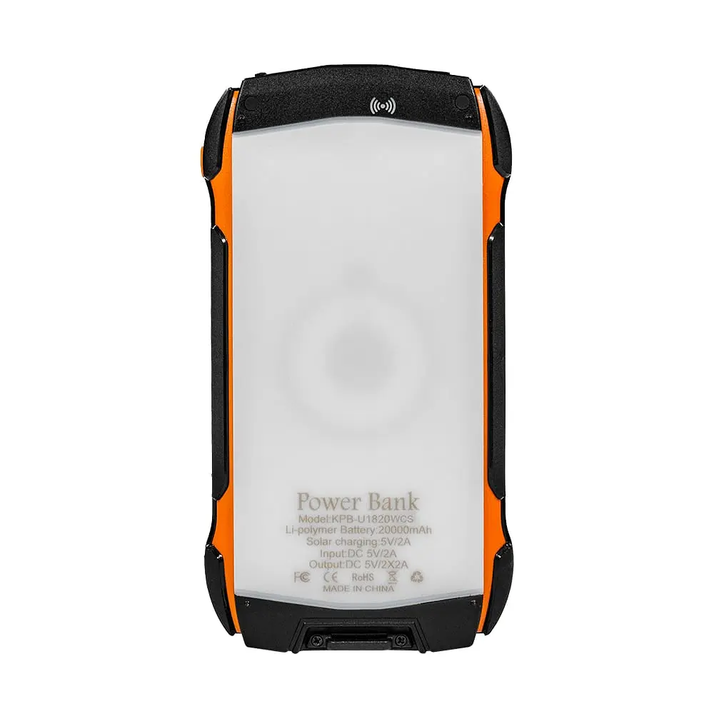 Повербанк с солнечной панелью 20000mAh Power Bank Kraft KPB-U1820WCS Orange беспроводная зарядка (43-00067) - фото 3