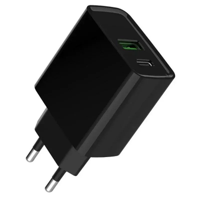 Зарядний пристрій Gembird 1xUSB-A + 1 Type-C (PD20Вт + QC3.0 18Вт) black (TA-UC-PDQC20-01-BK) - фото 2