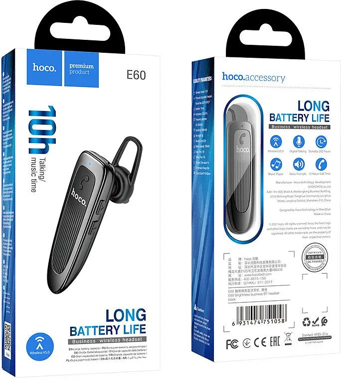 Bluetooth-гарнітура Hoco E60 Brightness Bluetooth Headset Black (751058) [77491] - фото 6