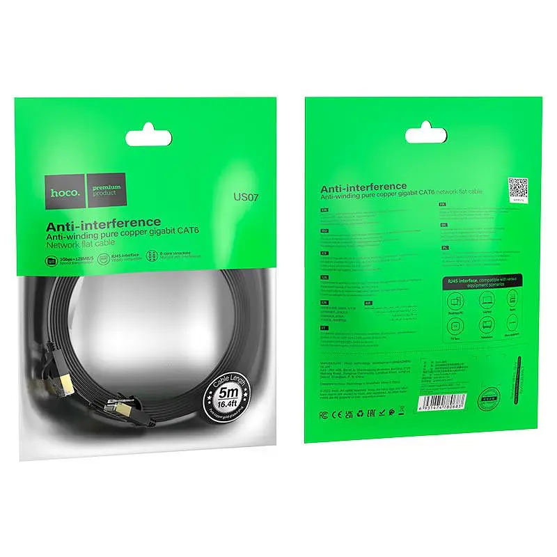 Патч-корд Hoco US07 General pure copper flat network cable (L-5M) чорний - фото 5