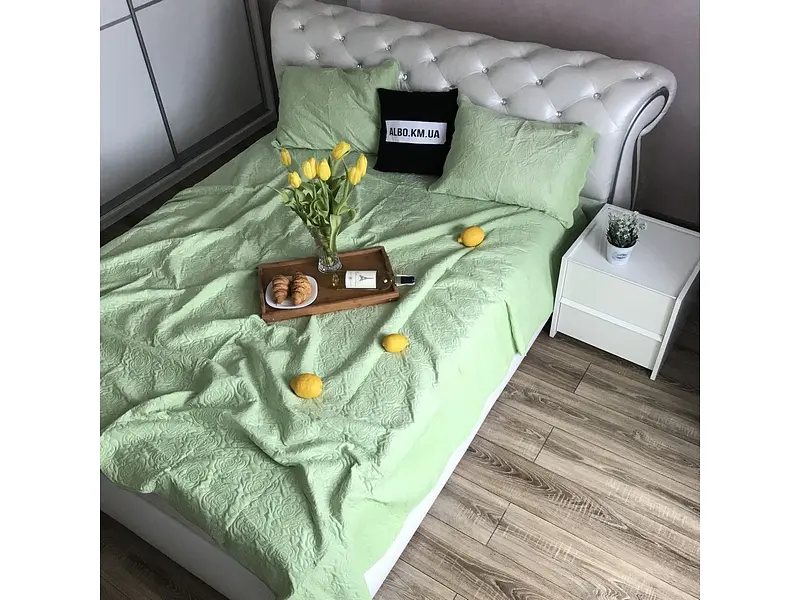 Велюрові покривало салатового кольору з210х230 з двома наволочками 50х70, мішок ALBO pbe0052901 - фото 7