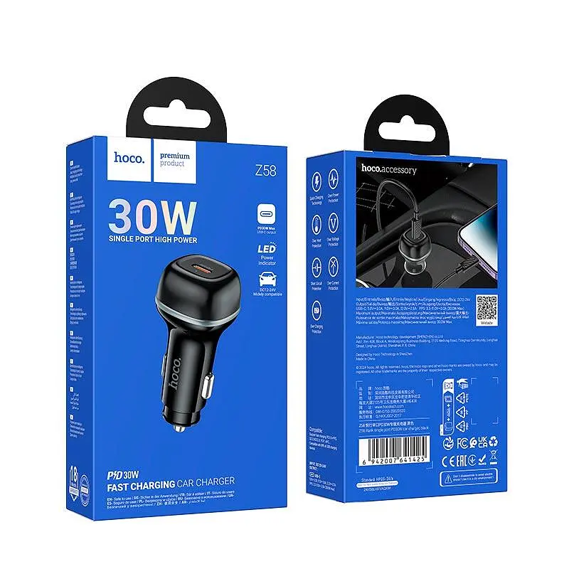 Адаптер автомобільний Hoco Rank single port Car charger Z58 1Type-C, 30W/3A, PD30W/QC - фото 2
