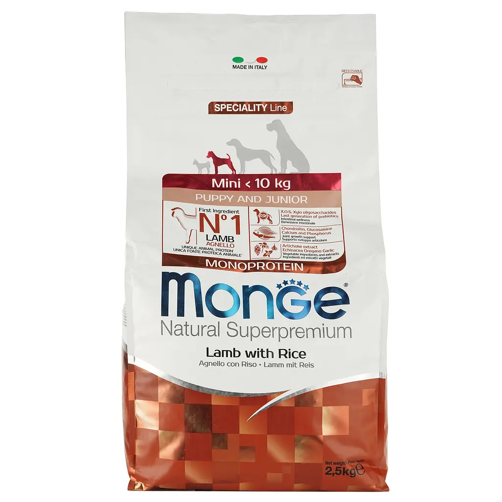 Сухий корм для цуценят Monge Dog Mini Puppy&Junior, ягня з рисом, 2,5 кг - фото 2
