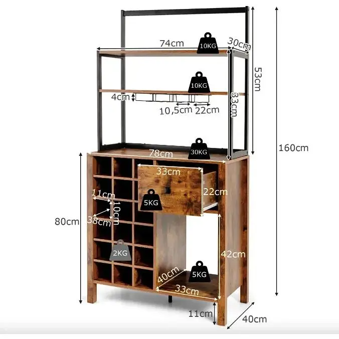 Стеллаж винный Costway Vinoteca кухонный шкаф в стиле Loft - фото 5