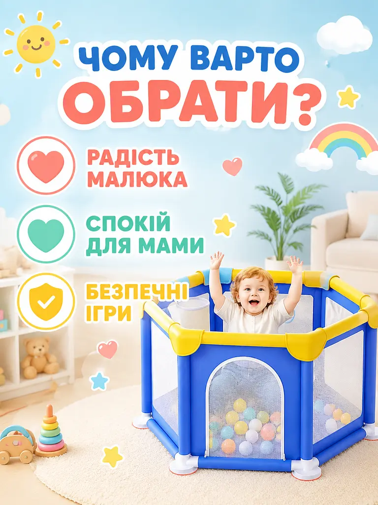 Дитячий ігровий манеж синій 150×130×66 см із сітчастими стінками (49676005), Синій - фото 7