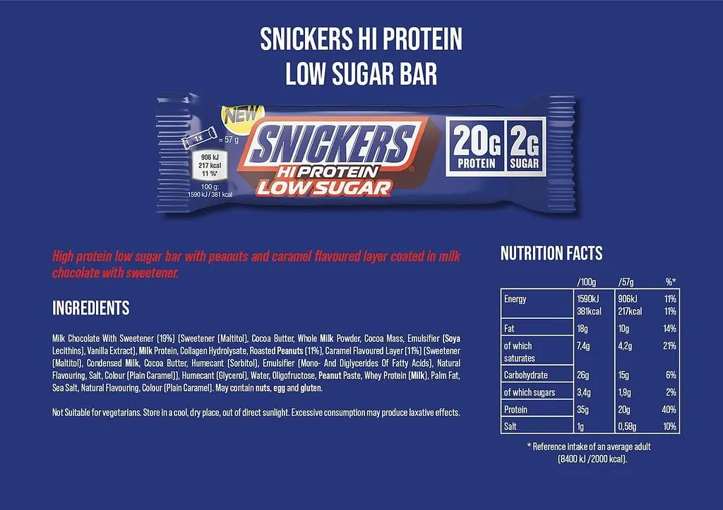 Шоколадний батончик Snickers Hi Protein Low Sugar Milk Chocolate Bar 57 г - фото 7