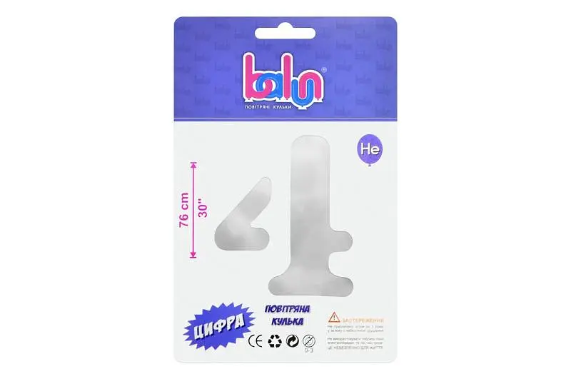 Фольгована куля цифра чотири 2384 "4" срібна 30" (висота 76 см)