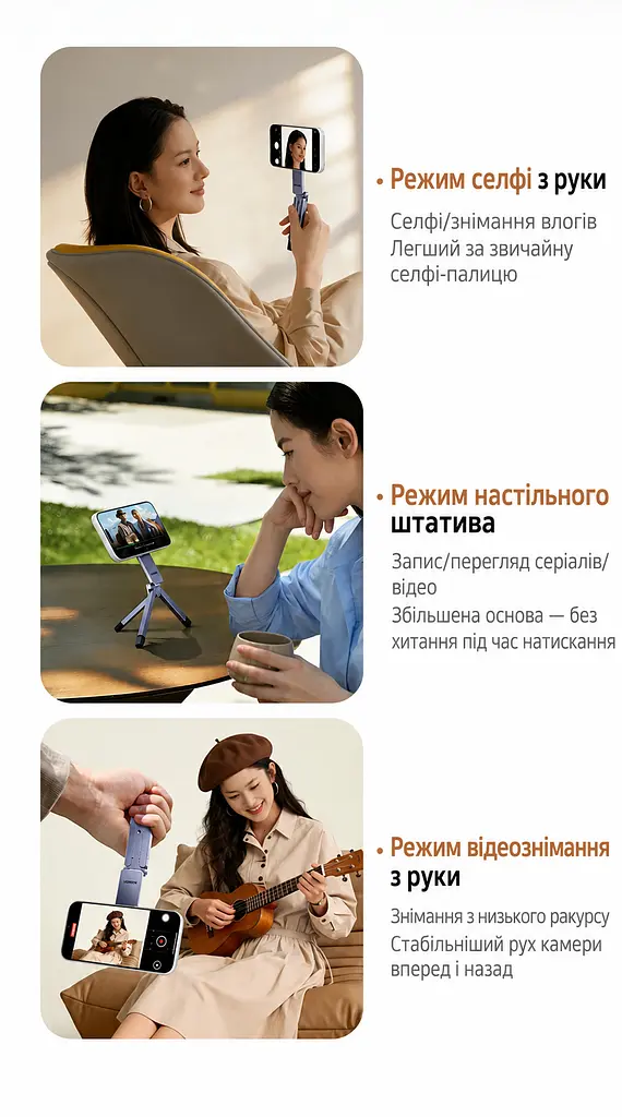 Магнітний настільний штатив-тримач для телефона UGREEN LP962 з металевим кільцем у комплекті сумісний із MagSafe з обертанням на 360° для знімання з руки з різьбовим отвором 1/4″ для штативної головки складана конструкція з протиковзними накладками на ніжках сіро-чорний (75509) - фото 8