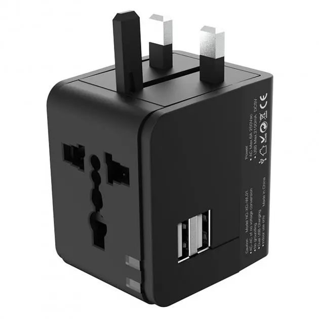 Мережевий зарядний пристрій з перехідником на розетки UK/EU/US No Brand WL01 Black (MAW-40285) - фото 4