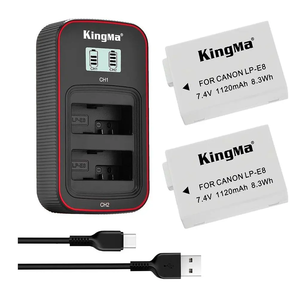 3-Pack KingMa Canon LP-E8 (2 АКБ KingMa LP-E8 та 1 ЗУ на дві батареї)