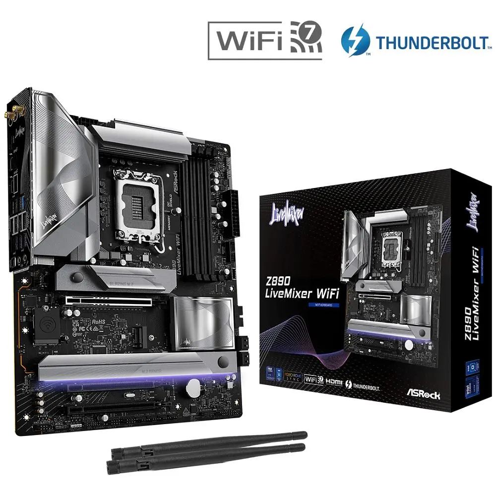 Материнська плата AsRock Z890 LIVEMIXER WIFI (1851/Z890, 4*DDR5, 2*PCIex16, HDMI/TB4, 4xSATA, 4xM.2, 2.5Glan, 7.1ch (Z890 LIVEMIXER WIFI) - фото 2