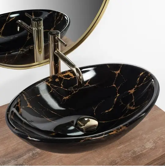 Умивальник Rea Pamela 33x53 black marble shiny (REA-U5067), Глянцева - фото 2