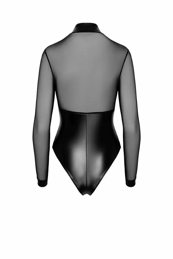 Боді Noir Handmade F321 Edge, S, низ під латекс, верх сітка, блискавка на все тіло, декор кільця - фото 8