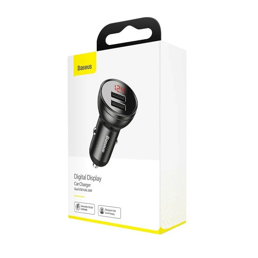 Автомобильное зарядное устройство для Baseus Digital Display Dual USB 4.8A Car Charger 24W Серый - фото 2