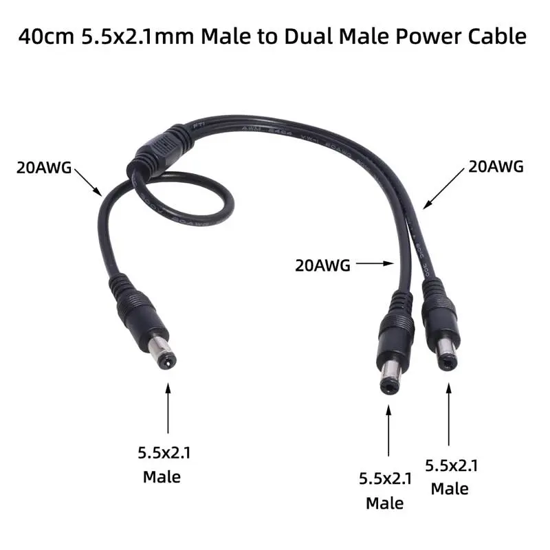 Розгалужувач живлення 0,4м DC12V 5.5*2.1мм тато-2*тато для ip-камери, роутера, медіаконвертера, безперебійника 40см (чорний) - фото 6