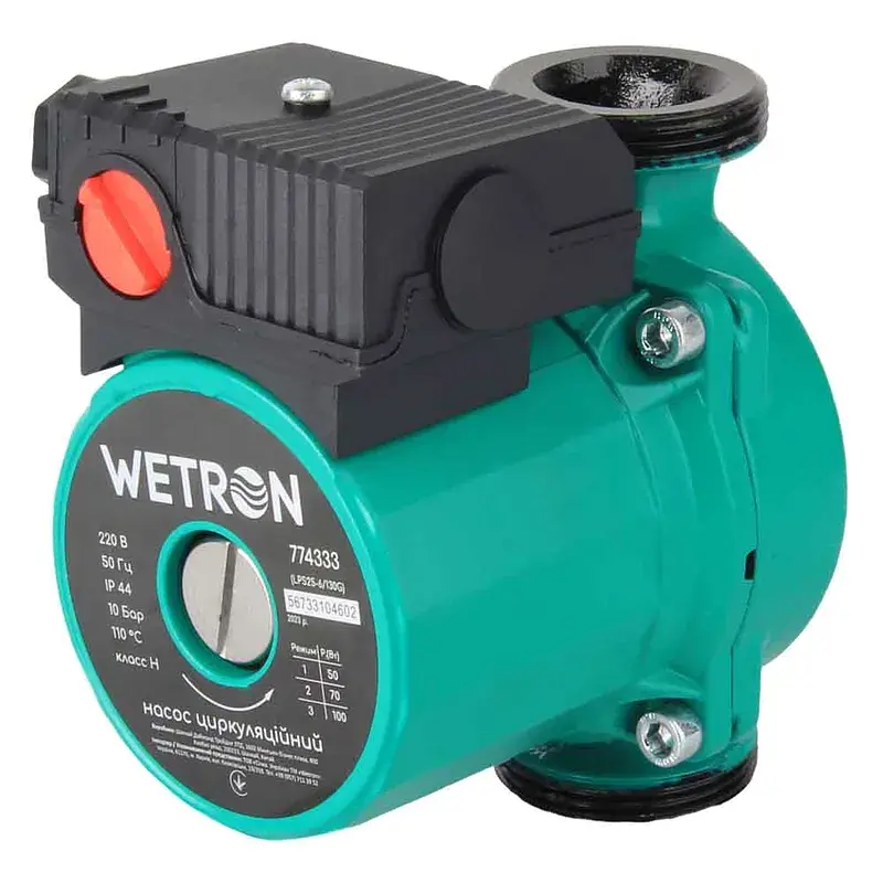 Насос циркуляційний 75Вт Hmax 4м Qmax 45л/хв Ø1½" 130мм зел + гайки Ø1" WETRON (774313) - фото 2
