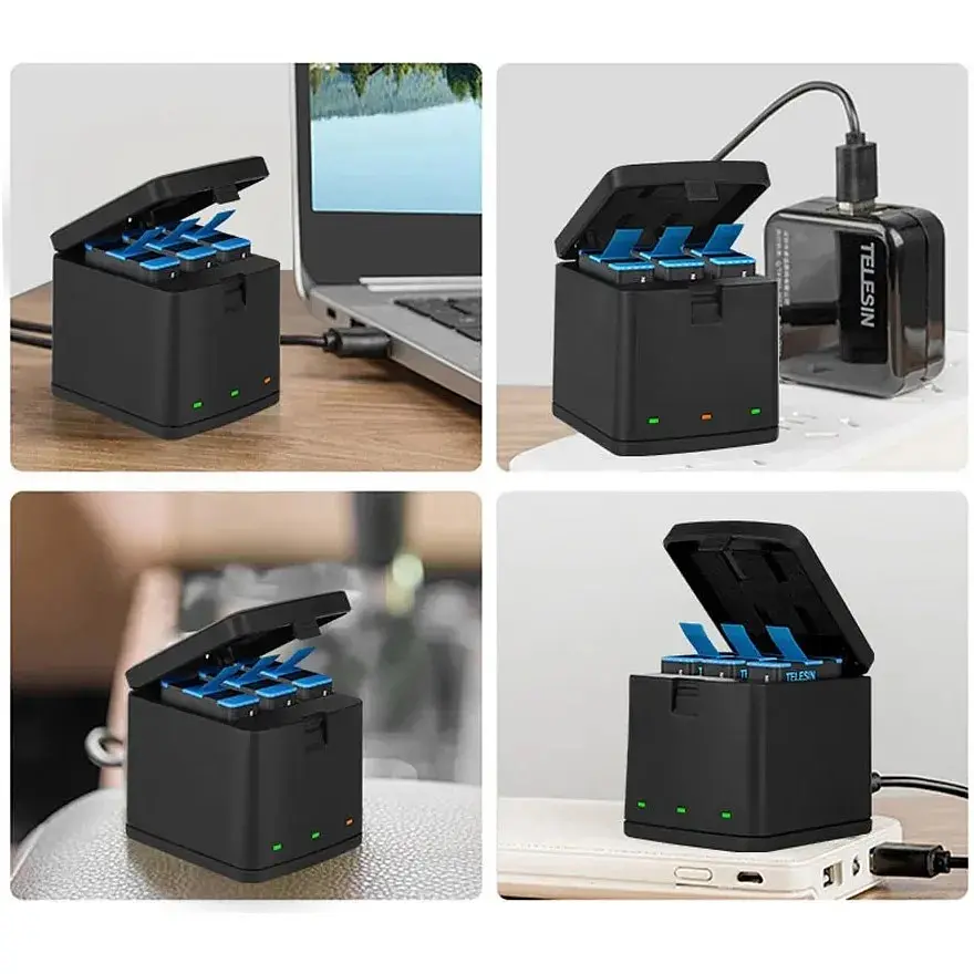 Зарядний пристрій Telesin 3 Slots LED Storage Charger Box для GoPro 8/7/6/5 з двома акумуляторами BTR-802-B [105542] - фото 5