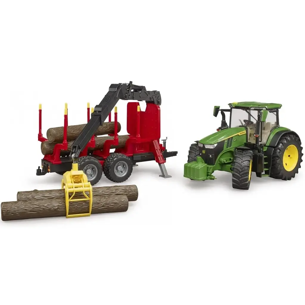 Трактор Bruder John Deere з причепом краном та колодами 1:16 (03154) - фото 3
