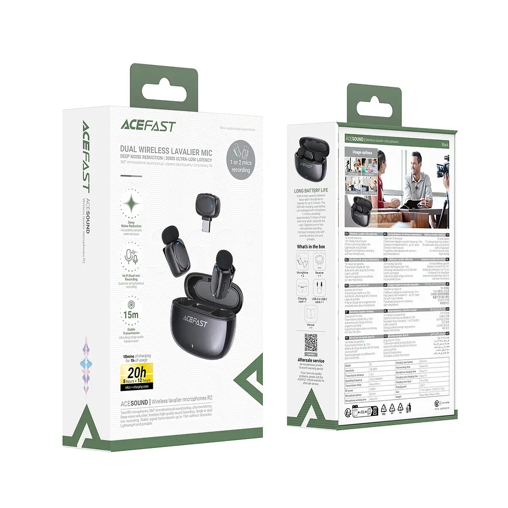 Микрофонная система Acefast беспроводная R2 wireless lavalier microphones черный - фото 2