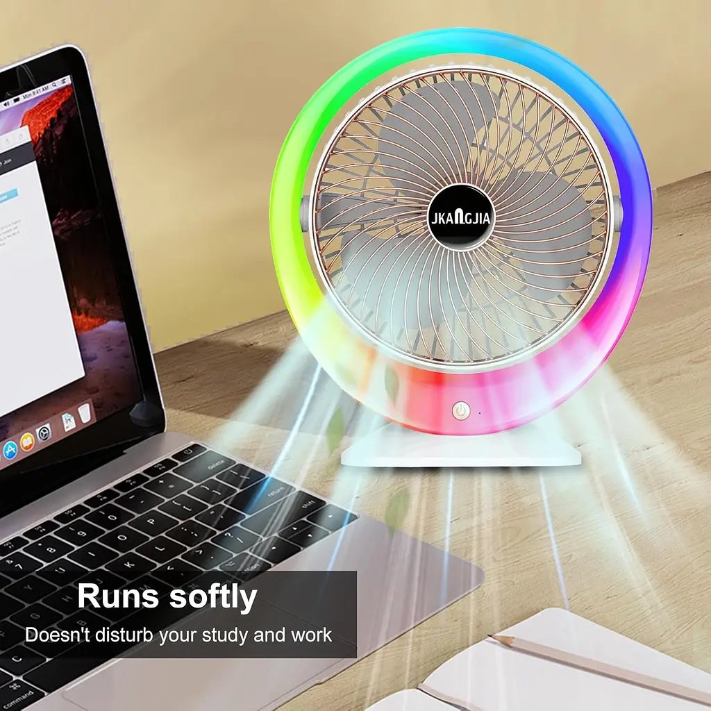 Настільний вентилятор з LED підсвічуванням, USB-заряджання / Портативний вентилятор-зволожувач повітря 3 швидкості, 1200 мАг - фото 3