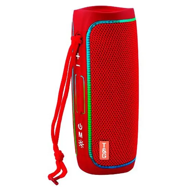Портативна акумуляторна колонка 10W Bluetooth BT/USB/TF/FM з ремінцем та світломузикою 16см TG 288 червона