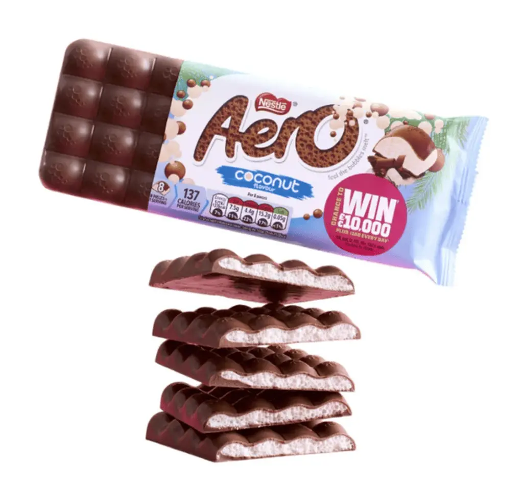 Шоколадний батончик Nestle Aero Coconut Chocolate Sharing Bar 90 г - фото 4