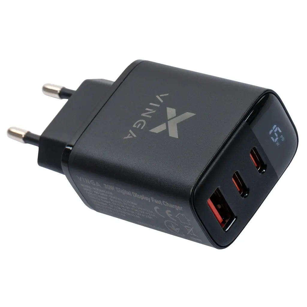 Зарядний пристрій Vinga 2xUSB-C PD 30 Вт + USB-A QC 30 Вт, дисплей, макс. 30 Вт (VCR30ACCDB) - фото 6