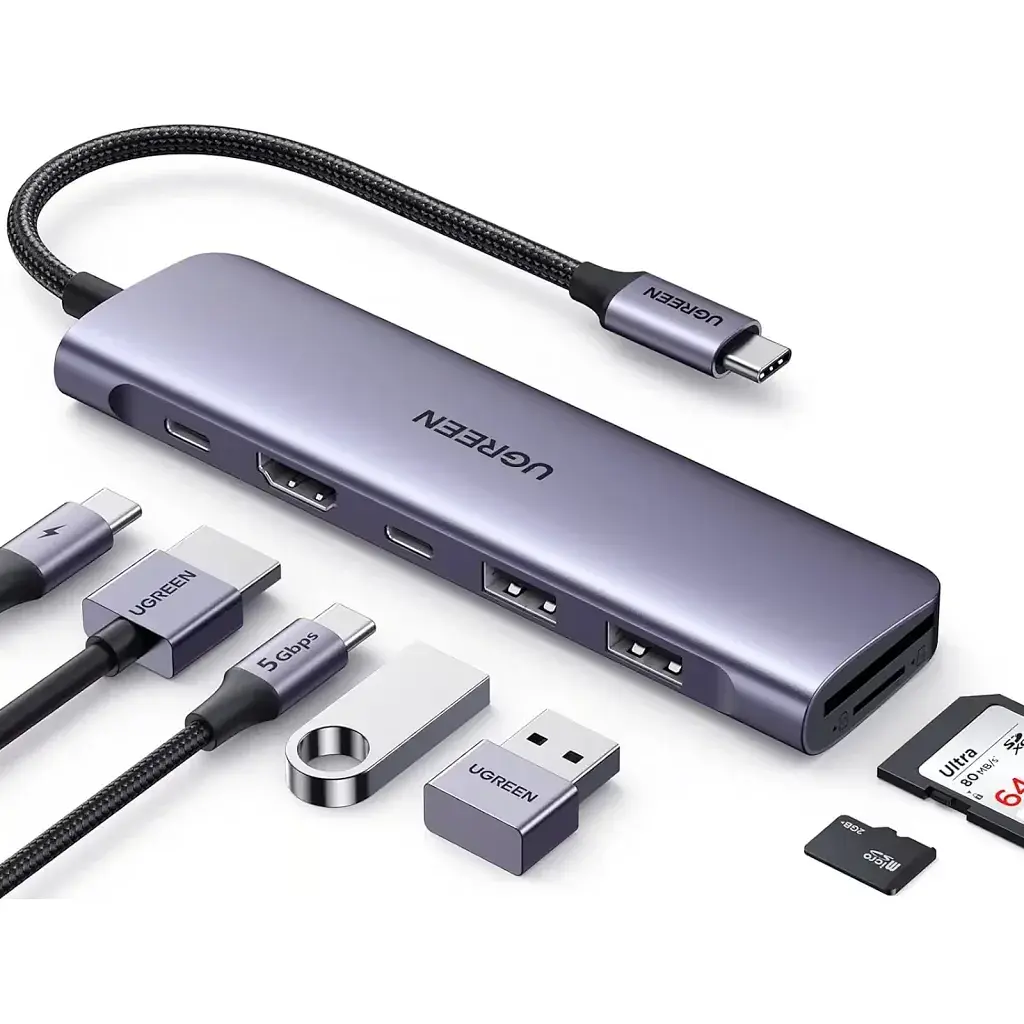 Концентратор Ugreen USB-C 7-in-1 2xUSB 3.0 + USB-C PD100W + HDMI 4K30Hz + SD/TF black (15214) - фото 2