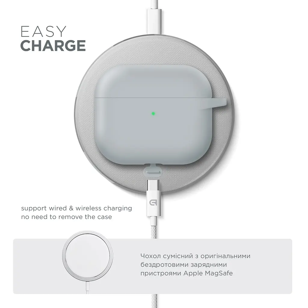 Силіконовий чохол для навушників Apple AirPods 3, Hang Case, люмінесцентний, ультратонкий захисний кейс товщиною 2 мм, захист від подряпин, пилу та ударів, компактний, з карабіном для кріплення, ArmorStandart (ARM60314) - фото 7