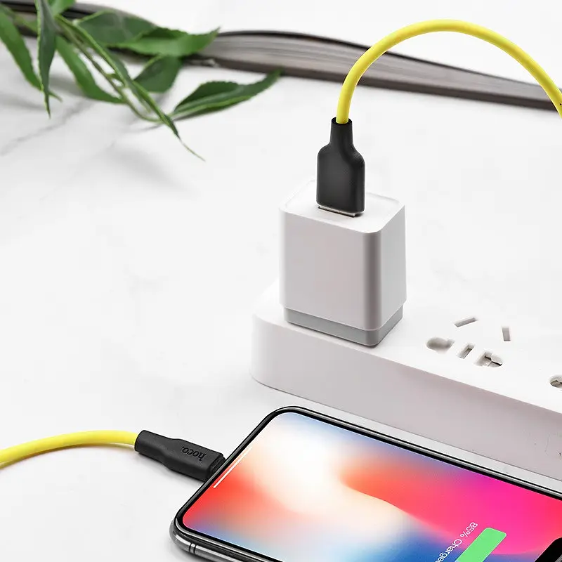 USB Cable Hoco X21 Plus Fluorescent Lightning Yellow 1m - фото 2