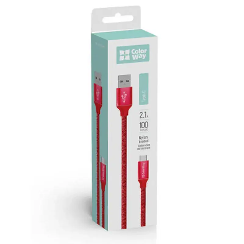 Дата кабель USB 2.0 AM to USB-C 1.0m 2.1А red ColorWay (CW-CBUC003-RD) - фото 3