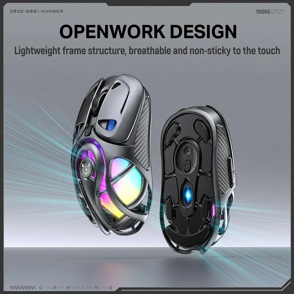Компьютерная мышка Onikuma беспроводная игровая DM-02 Pro с 3 режимами подключения Bluetooth/2.4G/Type-C аккумуляторная RGB подсветка для ПК - фото 3
