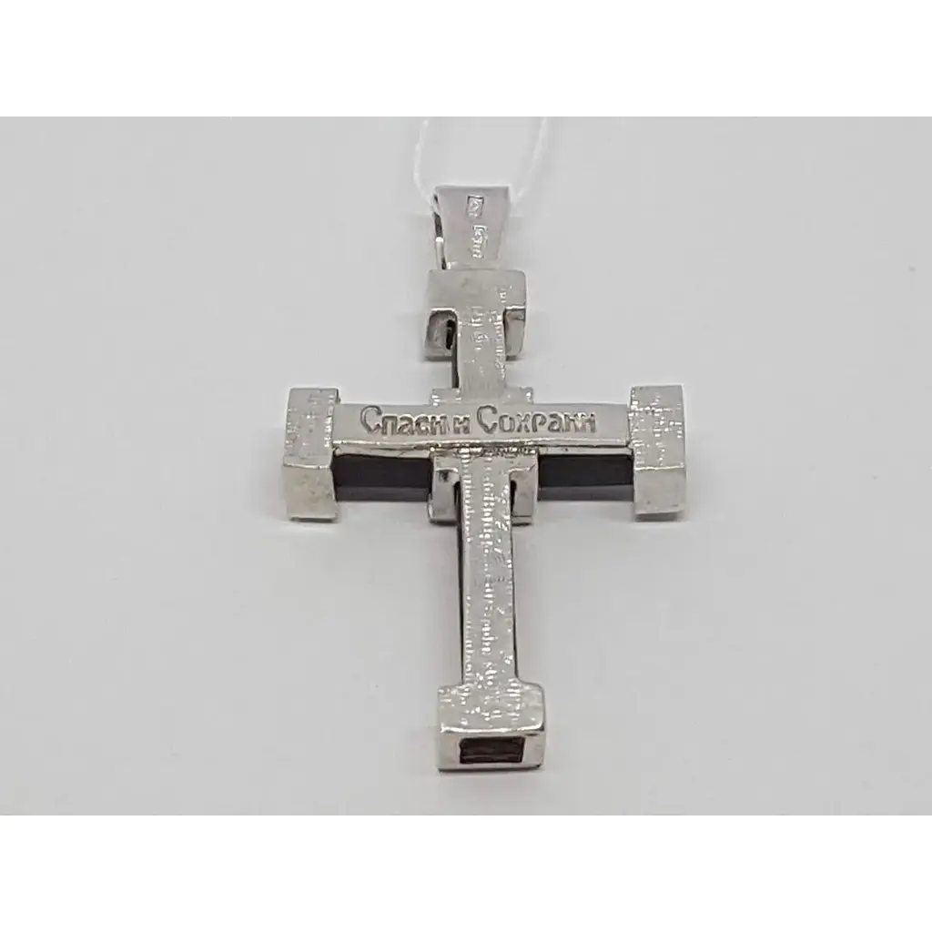 Срібний хрест Гаразд з каучуком і фіанітами. 5541757 - фото 3