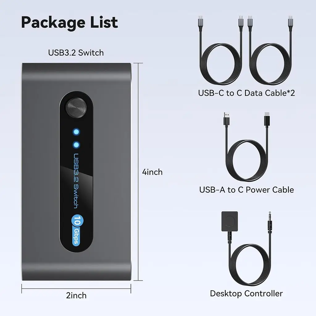 PVBCTCSID 10 Гбіт/с USB C-комутатор для двох ПК, спільне використання пристроїв USB C та A для миші, клавіатури, принтера - фото 2