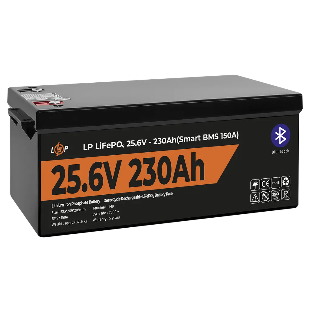 Акумулятор LP LiFePO4 25,6V - 230 Ah (5888Wh) (Smart BMS 150А) з BT пластик - фото 4