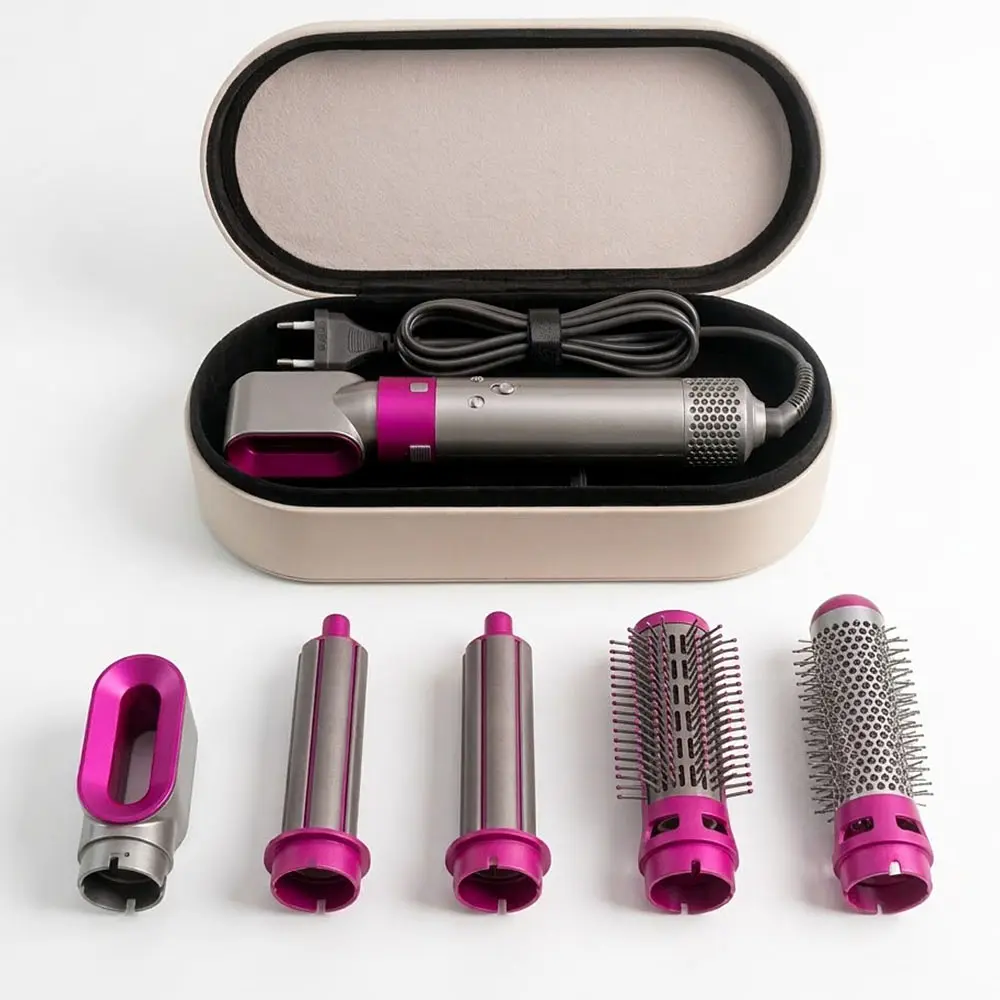 Фэн-стайлер для волос HAIR BRUSH 1000вт 5 в 1 насадок 5 шт с ионизацией в серебристом кейсе - фото 4
