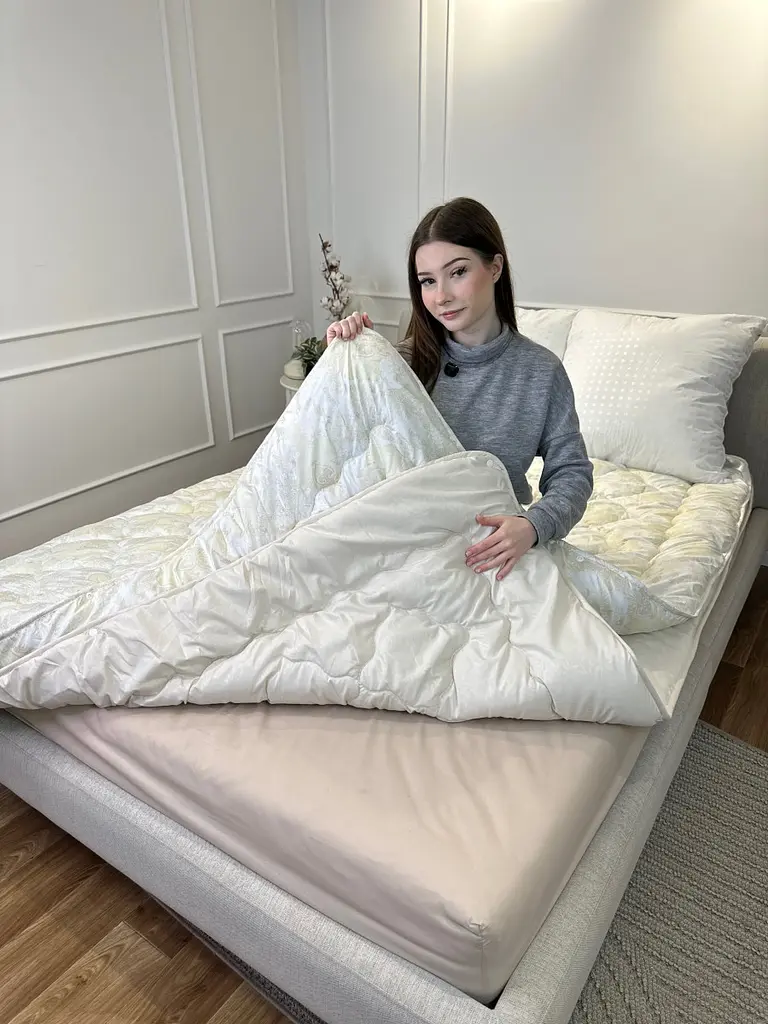 Ковдра двоспальна подвійна 4 сезони з холлофайбера Arda 21559 175х215 см бежева - фото 7