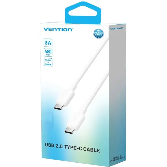 Кабель USB 2.0 Type-C M-M, 1.0 м 60W Білий Nickel-Plated Vention - фото 3