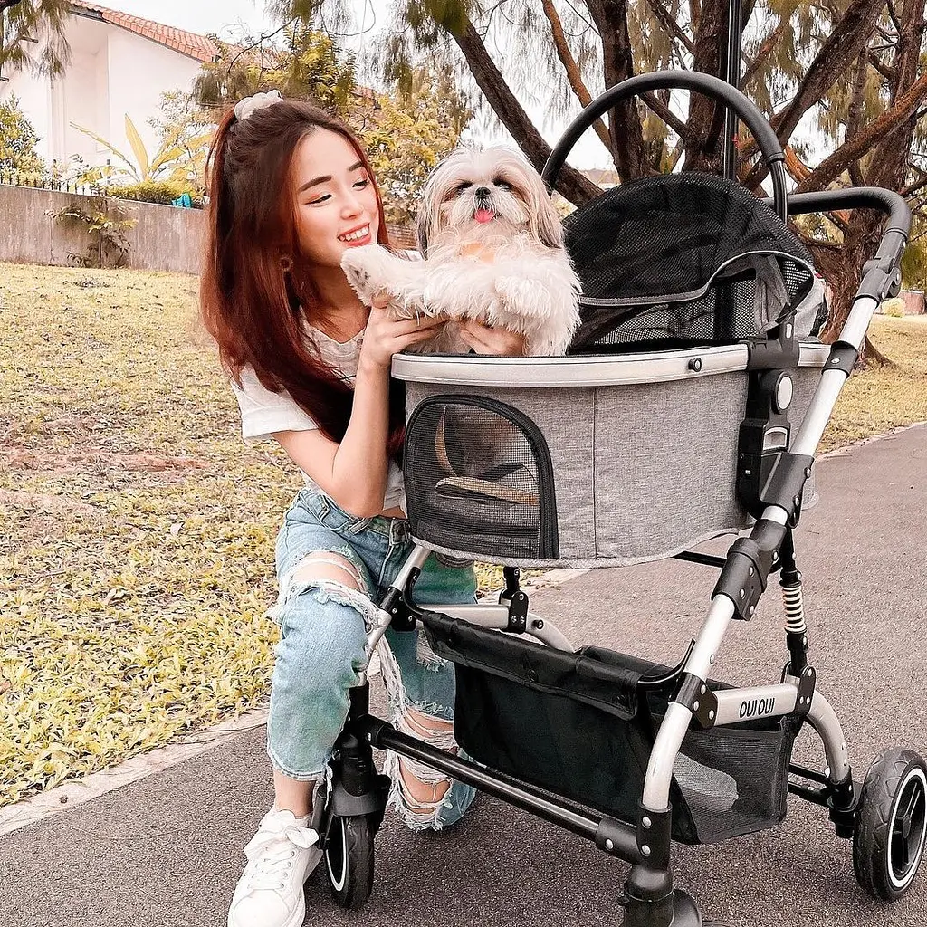 Складна коляска для домашніх тварин зі знімною переноскою Oui Oui Pet Stroller YA01K Grey - фото 3