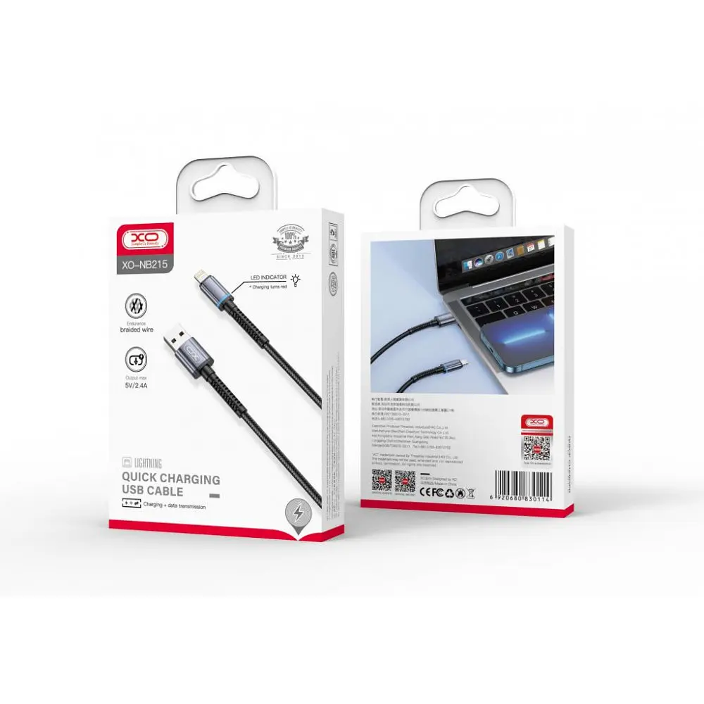 Кабель XO NB215 2.4A Intelligent conversion light braided data cable lightning cable Чорний - фото 2