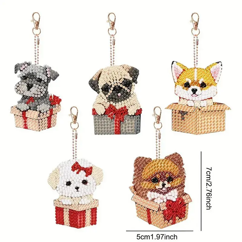 Набір брелків для алмазної мозаїки Собачки BR33, 5 штук - фото 2