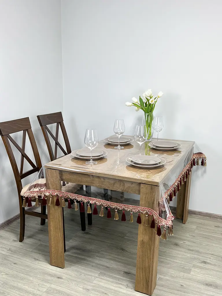 Скатертина силіконова з бордово-молочною бахромою 330х190 см - фото 10