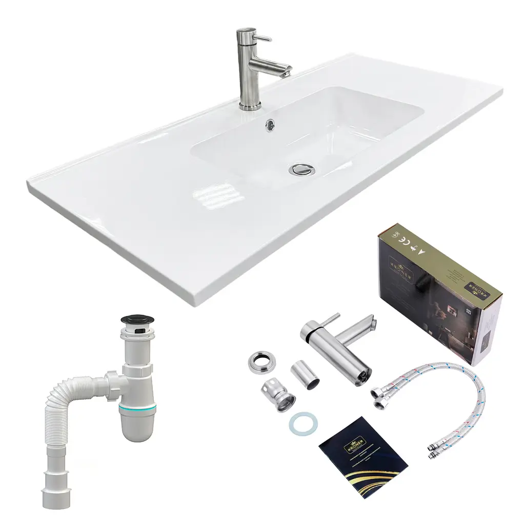 Раковина накладна Adamant FLATE 100, прямокутна, з сифоном Click-Clack + змішувач (4824296207601)