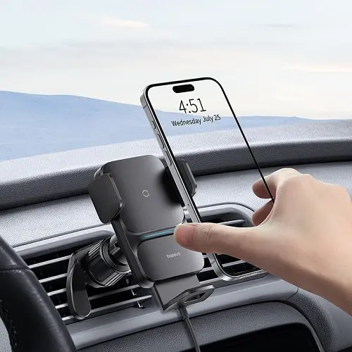 Бездротовий Автомобільний зарядний пристрій Baseus Wisdom Auto Alignment Car Mount Wireless QI 15W Air Outlet чорний CGZX000001 - фото 8