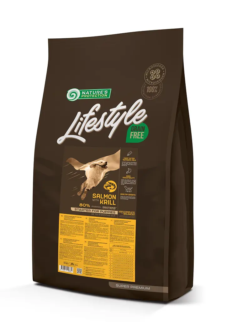 Беззерновий корм з лососем та крилем для цуценят (стартер) Nature's Protection Lifestyle Grain Free Salmon, 10 кг