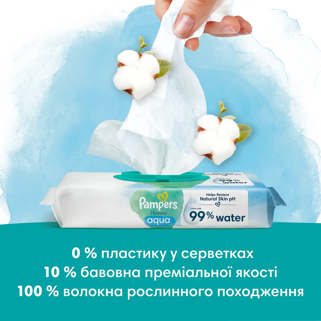 Набір дитячі вологі серветки Pampers Harmonie Aqua 720 шт. (15 уп. по 48 шт.) - фото 5
