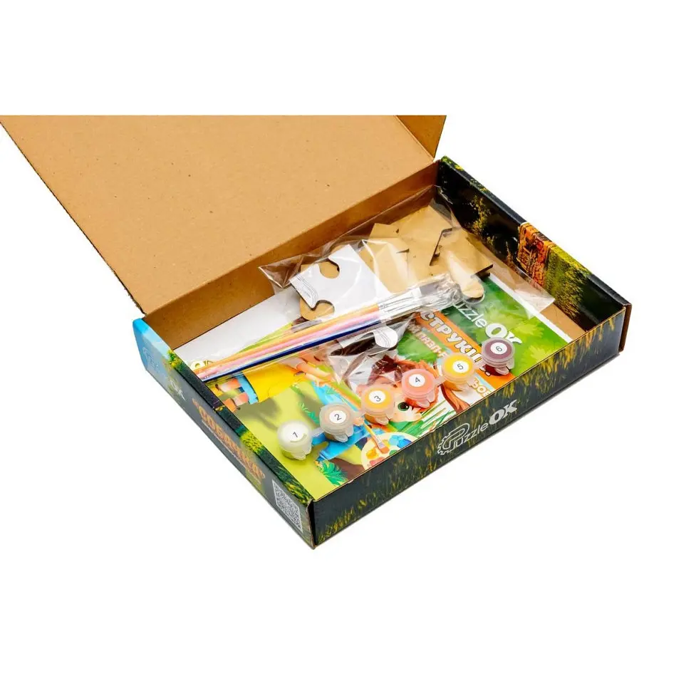 Деревянный пазл-раскраска А5 "Собачка" PuzzleOK Puz-22940 кисточка, краски, клейкая пленка - фото 6