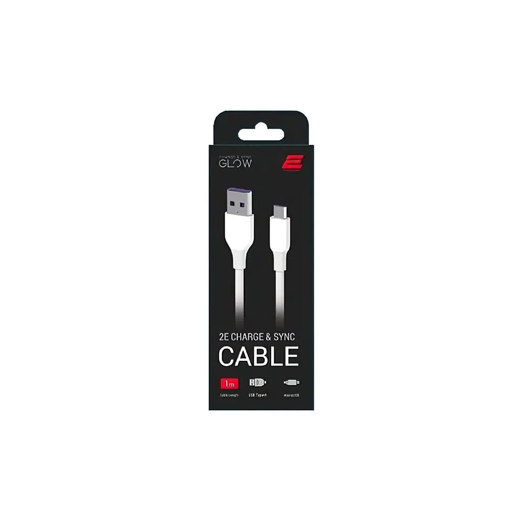 Дата кабель USB 2.0 AM to Micro 5P 1.0m Glow white 2E (2E-CCAM-WH_) - фото 2
