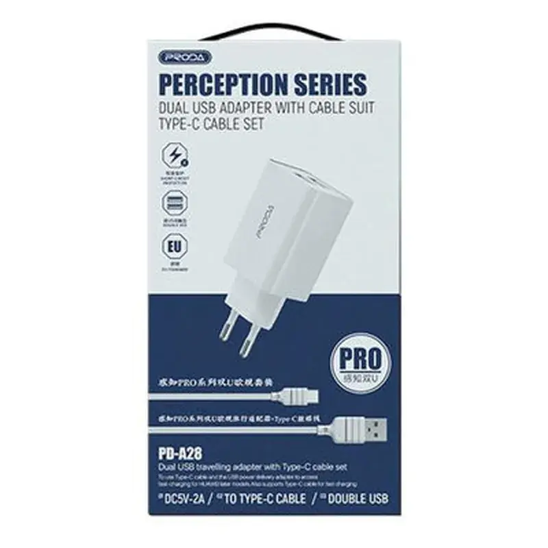Зарядний пристрій Proda PD-A28i 2хUSB 2.4A + USB Ligthtning 1.0m (PD-A28i-WH) - фото 4